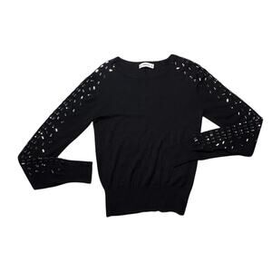 Zara Knit Black Embellished Sleeve Top Disco Mirror Detail Size M - Read